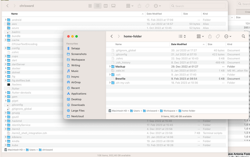 Managing a home folder with version control