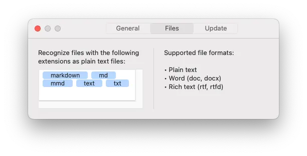 A screenshot showing the WordCounter setting for file types