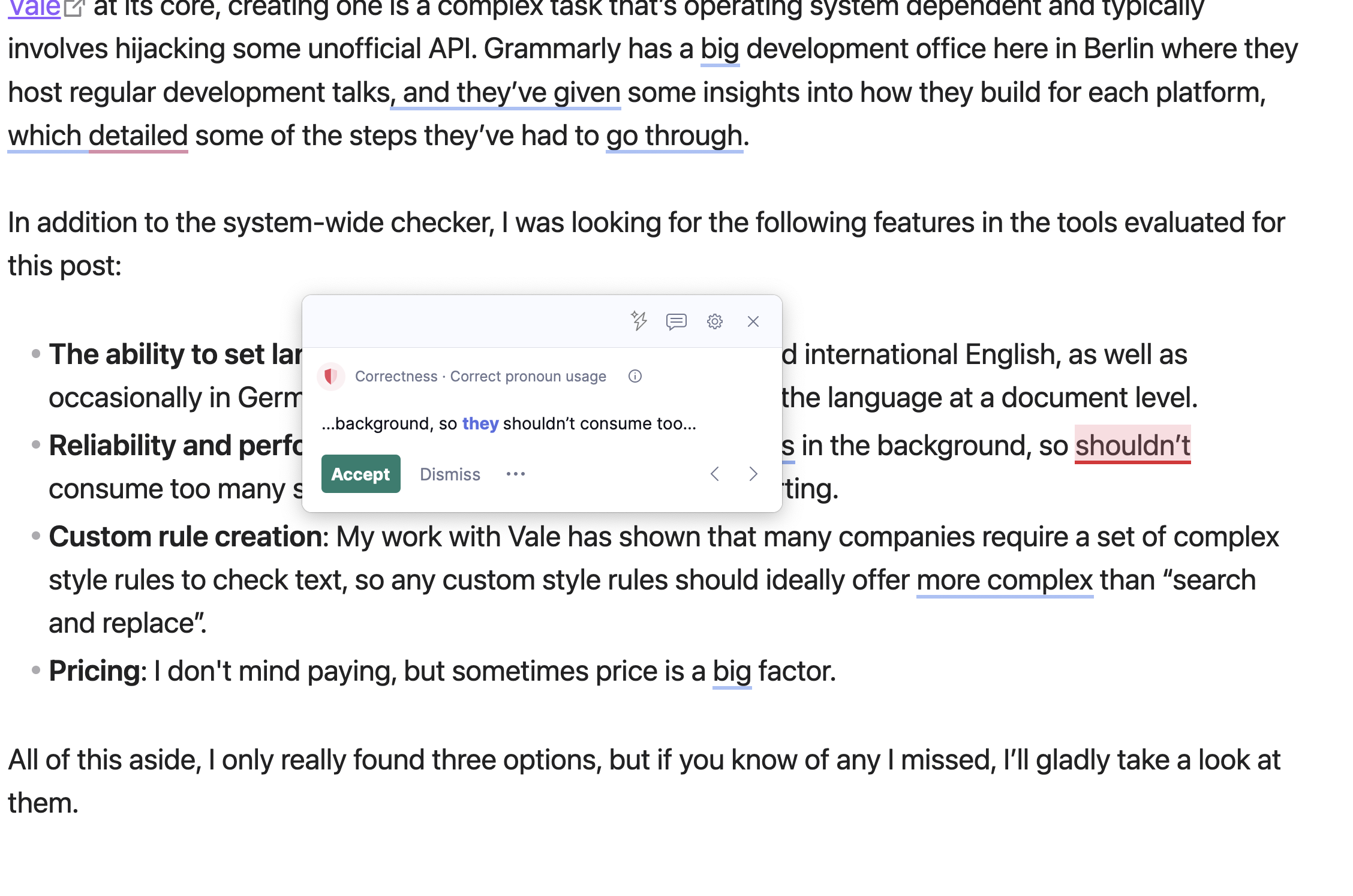 A screenshot of Grammarly desktop showing issues and suggestions