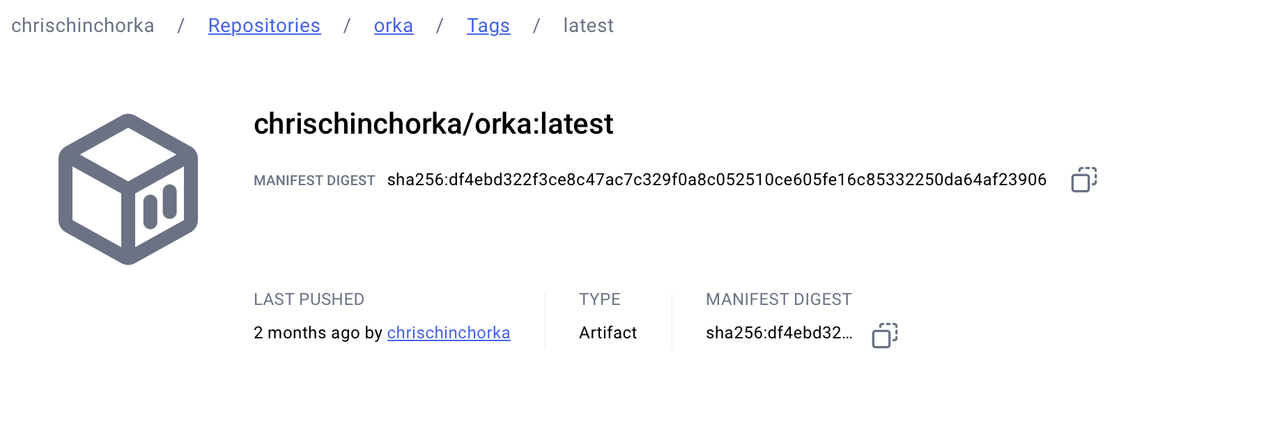 A screenshot of the Docker Hub showing the uploaded VM image